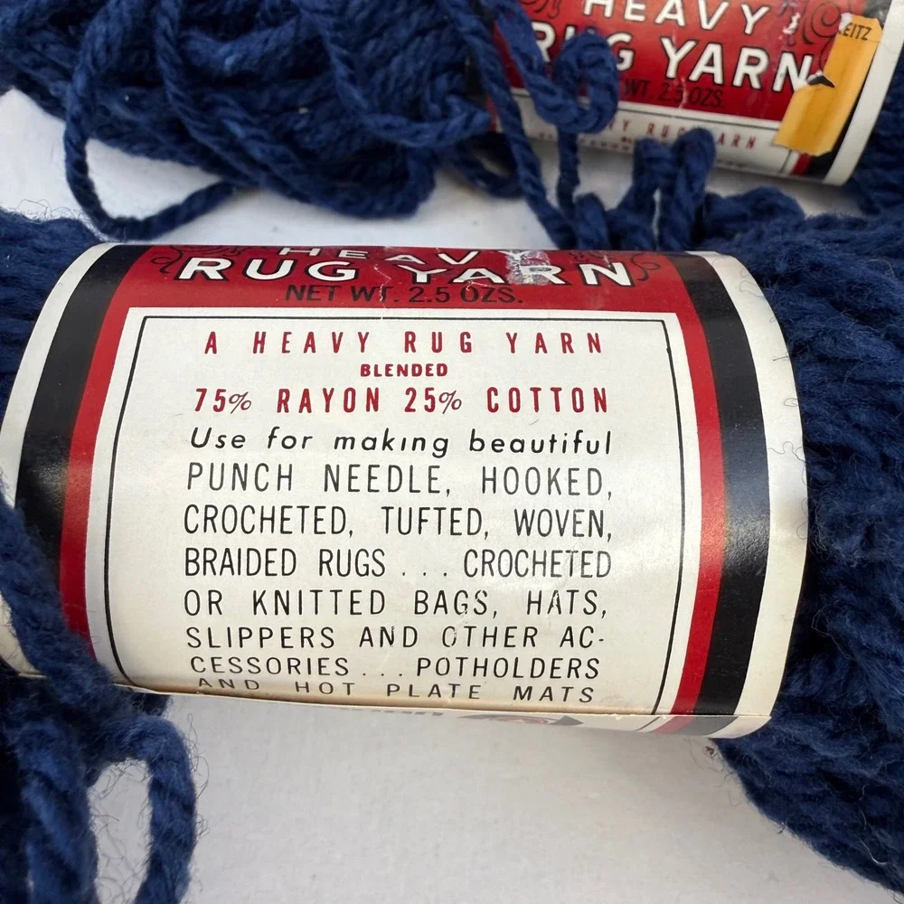 VTG Aunt Lydias Heavy Rug Yarn Navy Blue Rayon Cotton Article 235 Lot of 5